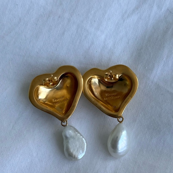 Missoma x Rouje Gold Heart Earrings with Pearl and Gem Accents - Picture 5 of 5